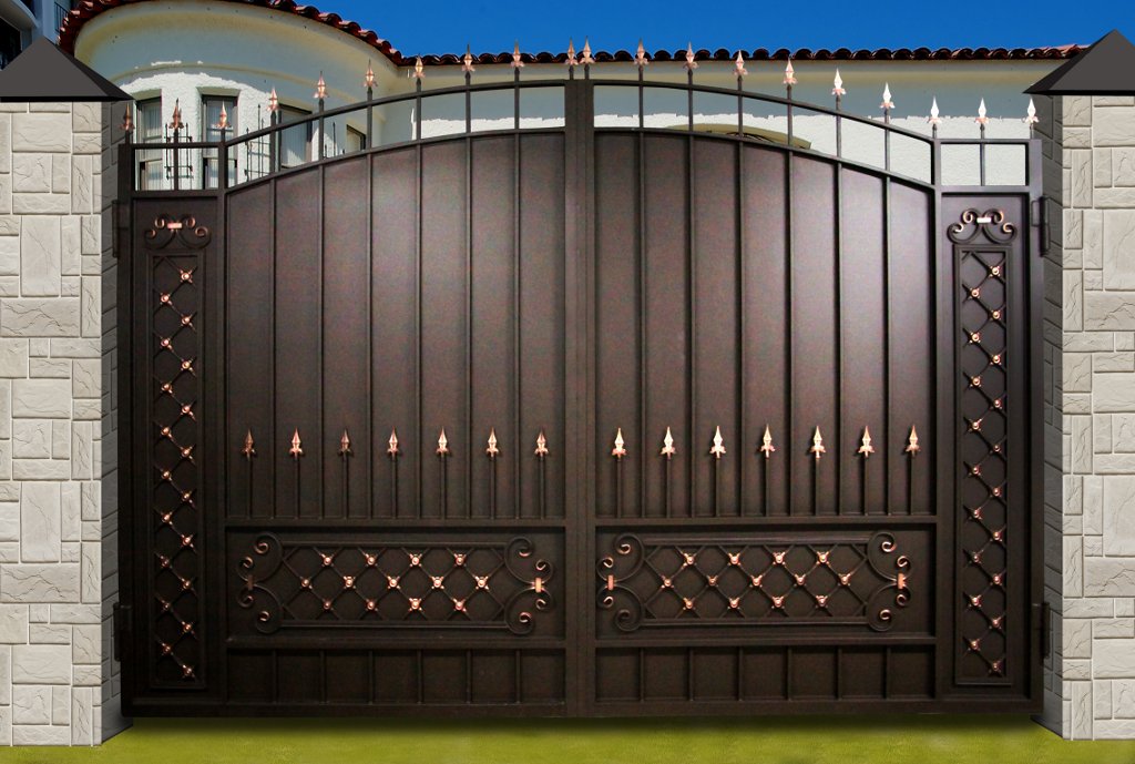 Кованые ворота с калиткой для частного дома фото очень красивые